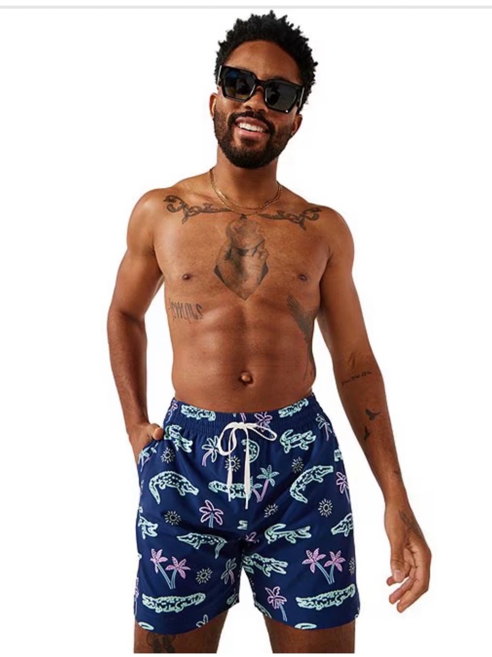chubbies Navy Swim Trunks with Aqua & Pink Tropical Print